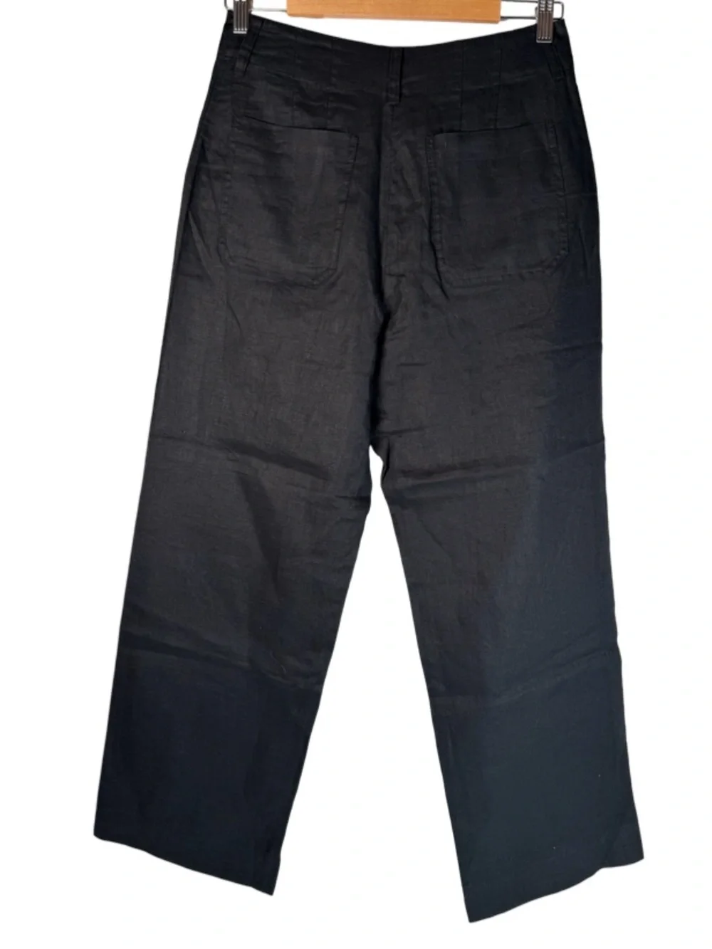 Quince Black 100% European Linen Patch Pocket Wide Leg High Rise Pants 6 NWT